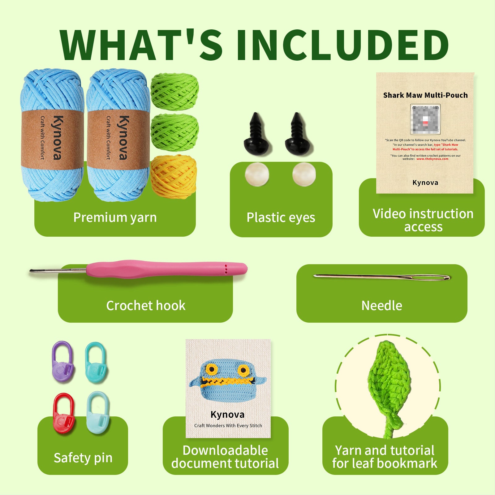 List of included items for a craft kit on a green background