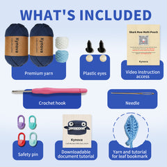 List of included items for a craft kit on a blue background